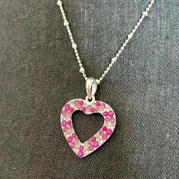 Cookie Lee Australian Light Pink Dark Pink Crystal Pendant on Silver Tone Chain - Picture 1 of 12